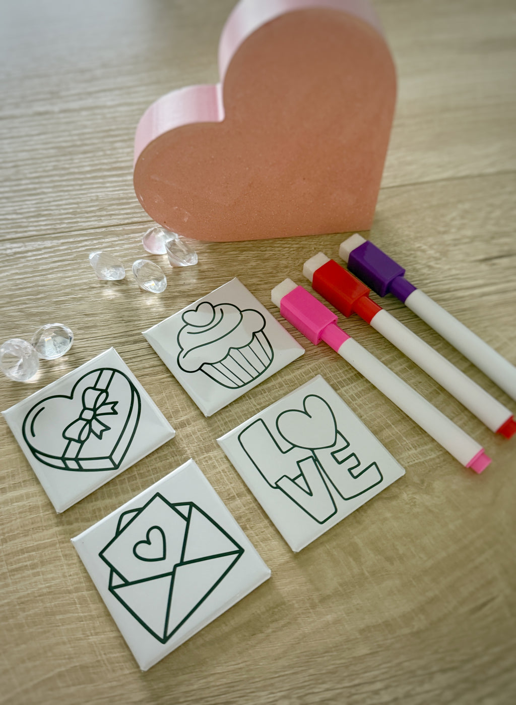 4 pc. Valentine Dry Erase Coloring Magnets