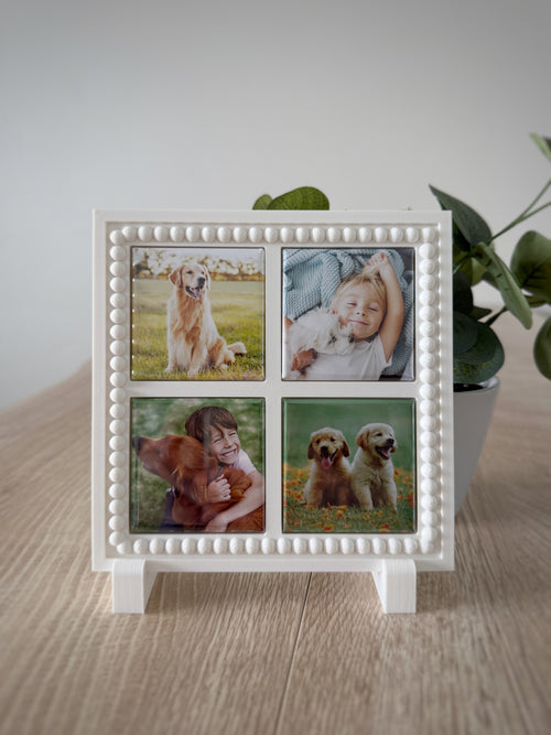 Complete Set - 4 Square Photo Magnets + Magnetic Frame