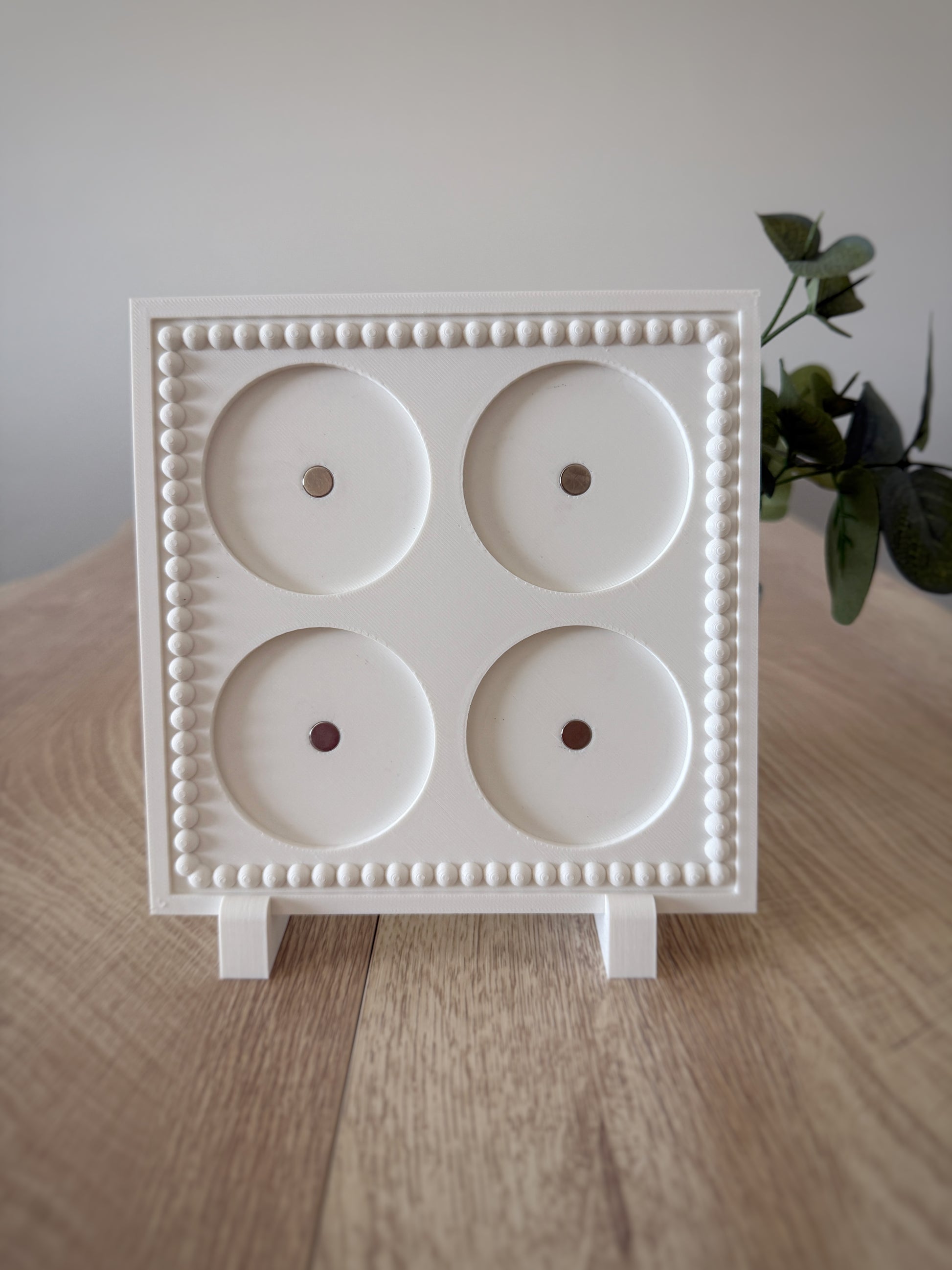Complete Set - 4 Round Photo Magnets + Magnetic Frame